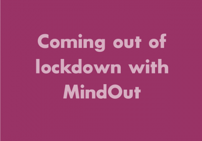 The words 'Coming out of lockdown with MindOut' on a purple background