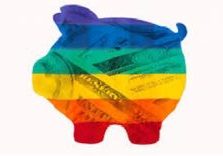 a piggy bank in rainbow colours