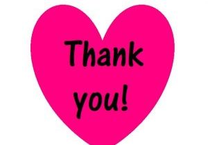 a pink heart with the words thank you in black